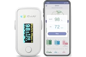 EMAY Pulse Oximeter Fingertip Bluetooth | Blood Oxygen Saturation & Heart Rate Monitor | Compatible with iOS & Android Smartphones