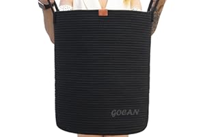GOCAN large tall sturdier Laundry Hamper Basket Woven Storage Baskets for clothes Pillows Blanket Toy in living or bed room decoration H50XD38cm black