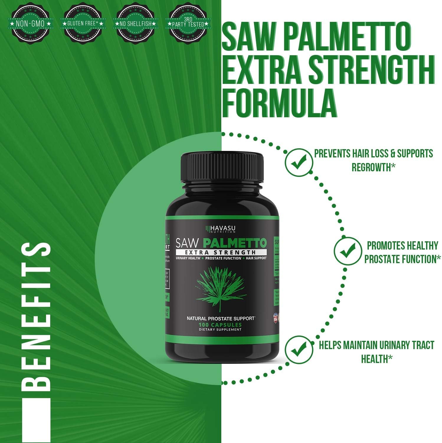 Havasu Nutrition Saw Palmetto Supplement | Prostate Health, Hair Loss, DHT Blocker | Supports Those with Frequent Urination | Gluten Free, Non-GMO, 100 Saw Palmetto Capsules: Health & Personal Care