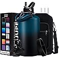 1 Gallon Water Bottle Stainless Steel - 128oz Insulated Flask Water Bottle with Sleeve Strap, Big Water Jug with Straw & Spout Lid, Gym Camping Gallon Water Bottle w/Paracord Handle, protective Boot