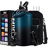 1 Gallon Water Bottle Stainless Steel - 128oz Insulated Flask Water Bottle with Sleeve Strap, Big Water Jug with Straw & Spout Lid, Gym Camping Gallon Water Bottle w/Paracord Handle, protective Boot