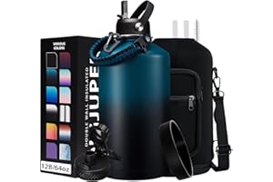 DIGJUPER 1 Gallon Water Bottle Stainless Steel - 128oz Insulated Flask with Sleeve Strap, Big Water Jug with Straw & Spout Lid, Gym Camping Gallon Water Bottle w/ Paracord Handle, protective Boot