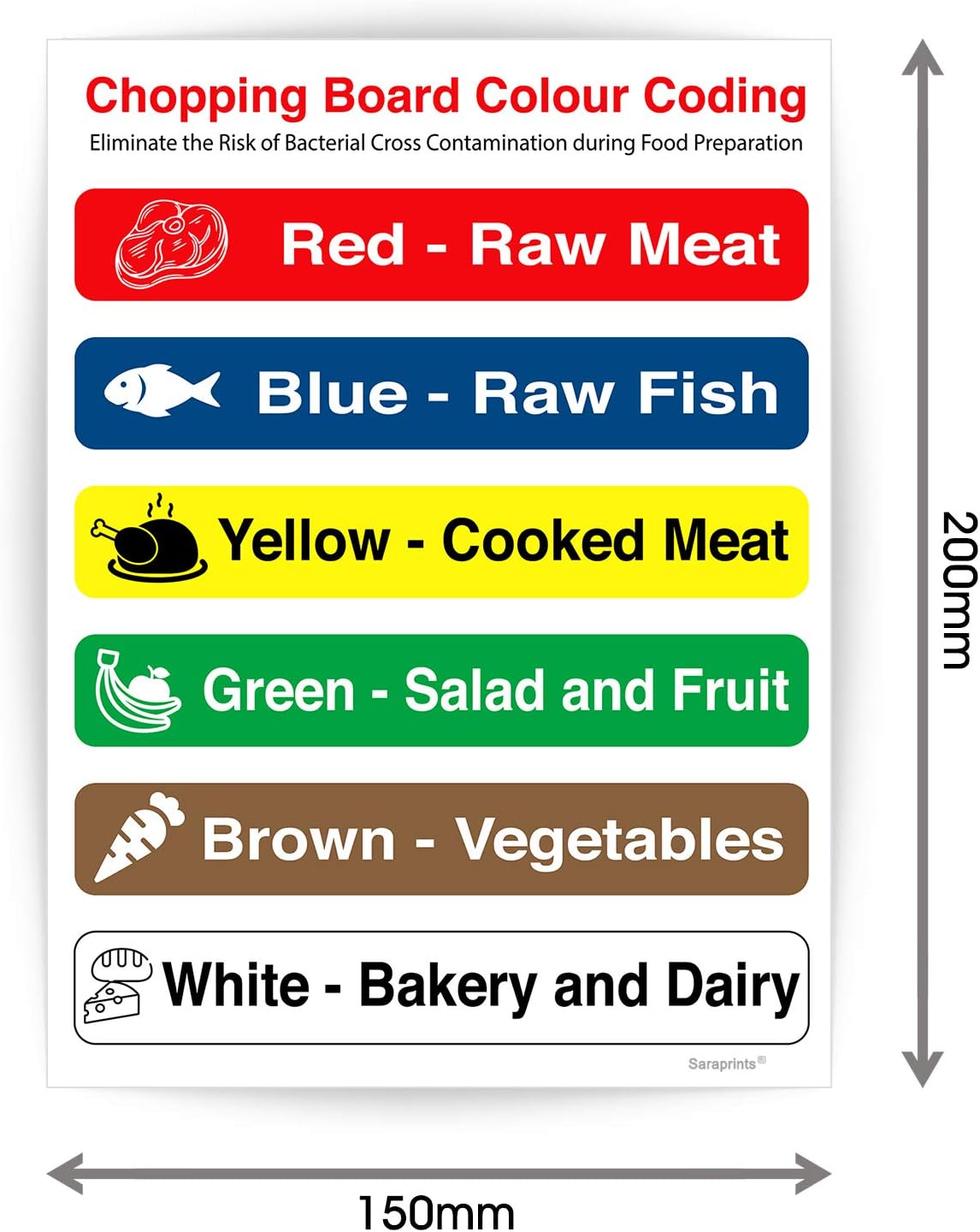 Pack of 2 Colour Coded Chopping Board Sign Self Adhesive Water Proof Vinyl Sticker 150mm x 200mm - V1106, red|green, 150 x 200 mm - Image 4