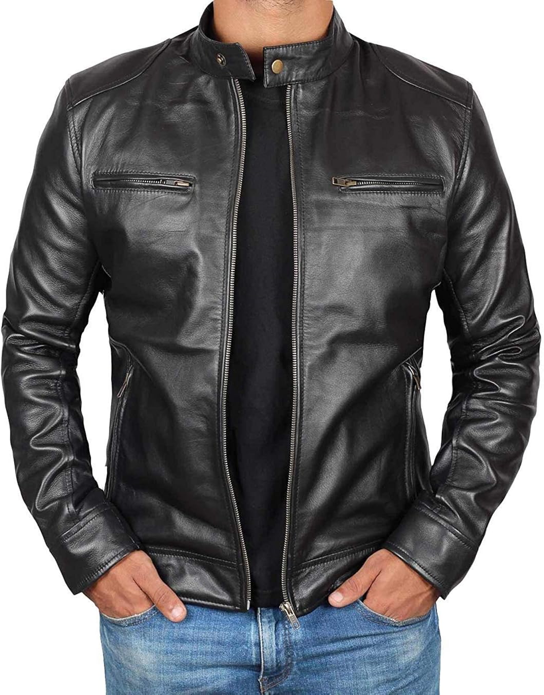 Mens Leather Jacket Real Lambskin Motorcycle Jacket for Men at  Men’s Clothing store