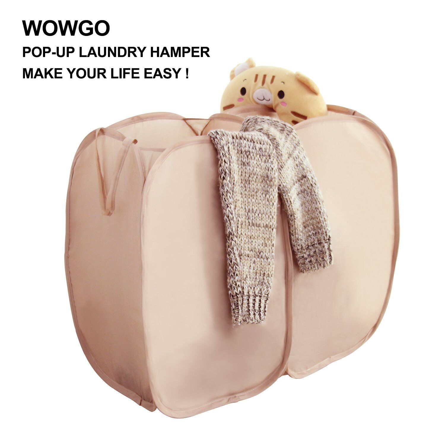 Wäschekorb, WOWGO 2 IN 1 Pop Up Wäschekorb Faltbarer Nylon Wäschebeutel Faltschachtel Aufbewahrung für Wäsche Spielzeug Auf Lager-braun
