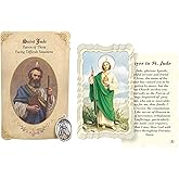 Trendzeen St Jude Prayer Card - 2 Saint Jude Holy Card with 1 Inch Medal for Personal Devotion, Reflection - Catholic San Judas Tadeo Prayer Card and Pendant Set - 2 Items