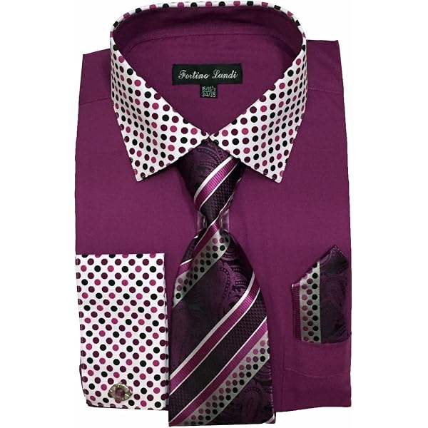 Men's French Cuff Dress Shirt w/ Polka Dot Contrast Collar Men's French Cuff Dress Shirt w/ Polka Dot Contrast Collar