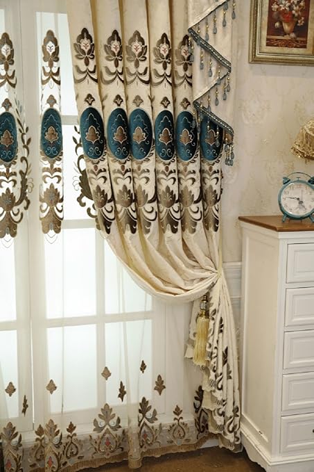 Winyy Embroidery Splendid Soft Silky Chenille Sheer Curtains