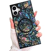 AIGOMARA Magnetic Rectangle for iPhone 16 Case, Compatible with Magsafe Luxury Sparkle Opalescent Pearl for Women Girls Glossy Glitter Protective Phone Case with Screen Protector, Abalone