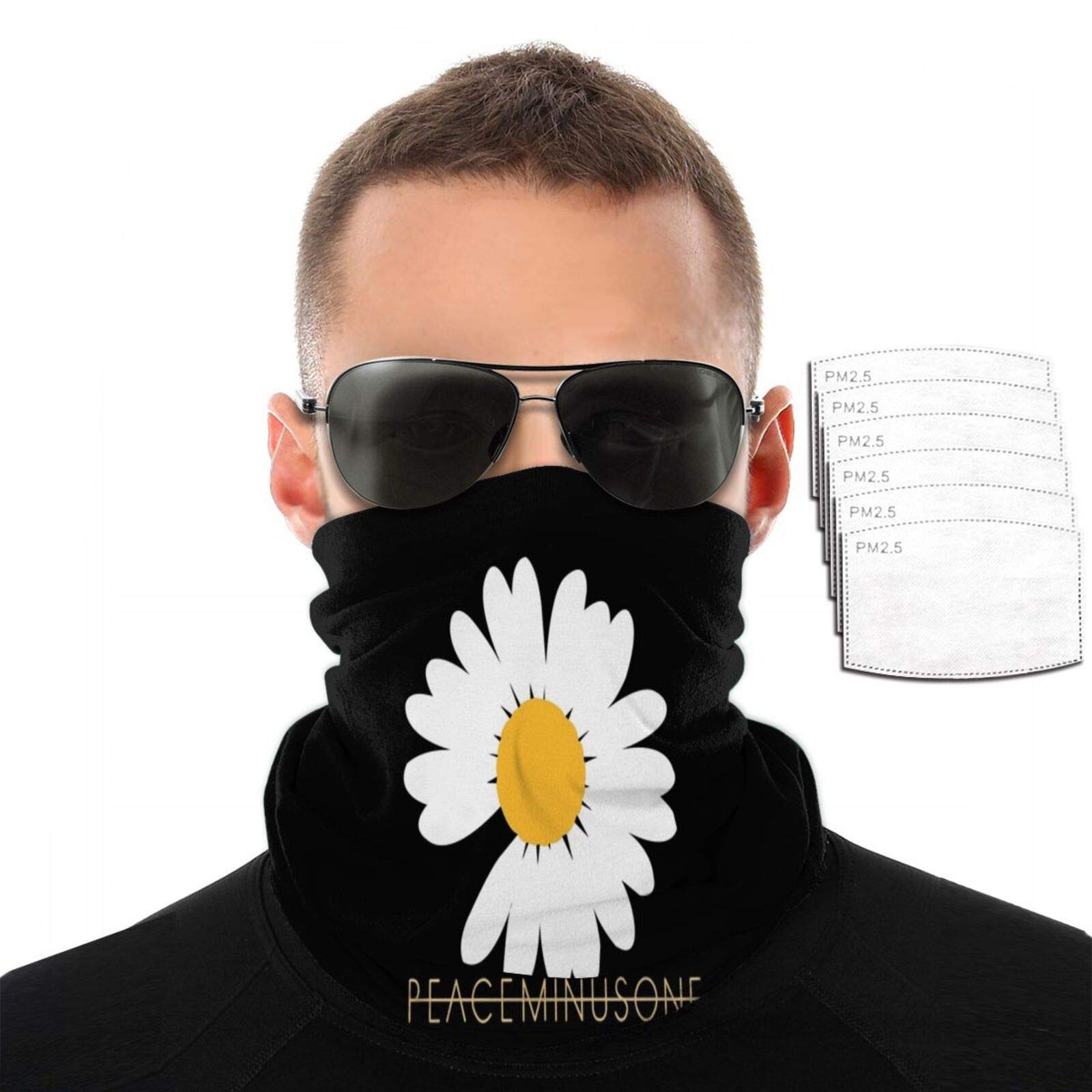Kpop G-Dragon Peaceminusone Daisy Face Cover Breathable Bandana Neck Gaiter Balaclava Scarf for Sun UV Protection with 6 Filters