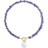 Aobei Pearl 18K Gold Plated Pendant Necklace for Women Dainty Gold Chain Choker Love Heart Disc Coin Pearl Cross Toggle Jewelry