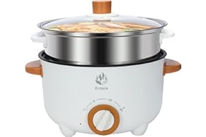 Drizzle 3L Hot Pot Cooker Skillet Steamer - Multifunction Frying Pan 110V Non-Stick Grill Stir-fried Stewed Cookware Steak Noodle Ramen Shabu Shabu Pot - Home Office Party Kitchen Dorm Cooking White