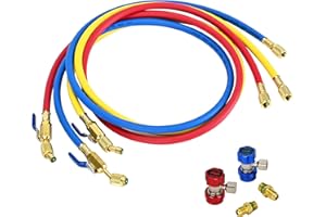 KLENZMATE 2025 New 29984 Plus II 48"（4FT）1/4" HVAC Hose with Quick Conversion Coupler Set, Refrigerant Hose with Standard 1/4“ Flare Fittings, 800 PSI Working Pressure for Common Refrigerants, Red/Yellow/Blue
