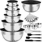 WEPSEN Mixing Bowls Set, 27PCS Stainless Steel Mixing Bowl with Lid Set, Large Nesting Bowls 7, 4.5, 3, 2.5, 2, 1.5QT, Measur