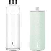 LOOFORE Glass Water Bottles 32 oz, 1 litre Glass Drinking Bottles with Lids, Borosilicate Large Reusable Water Bottle for School Home Office Travel Sport Yoga Gym, 1 Pack