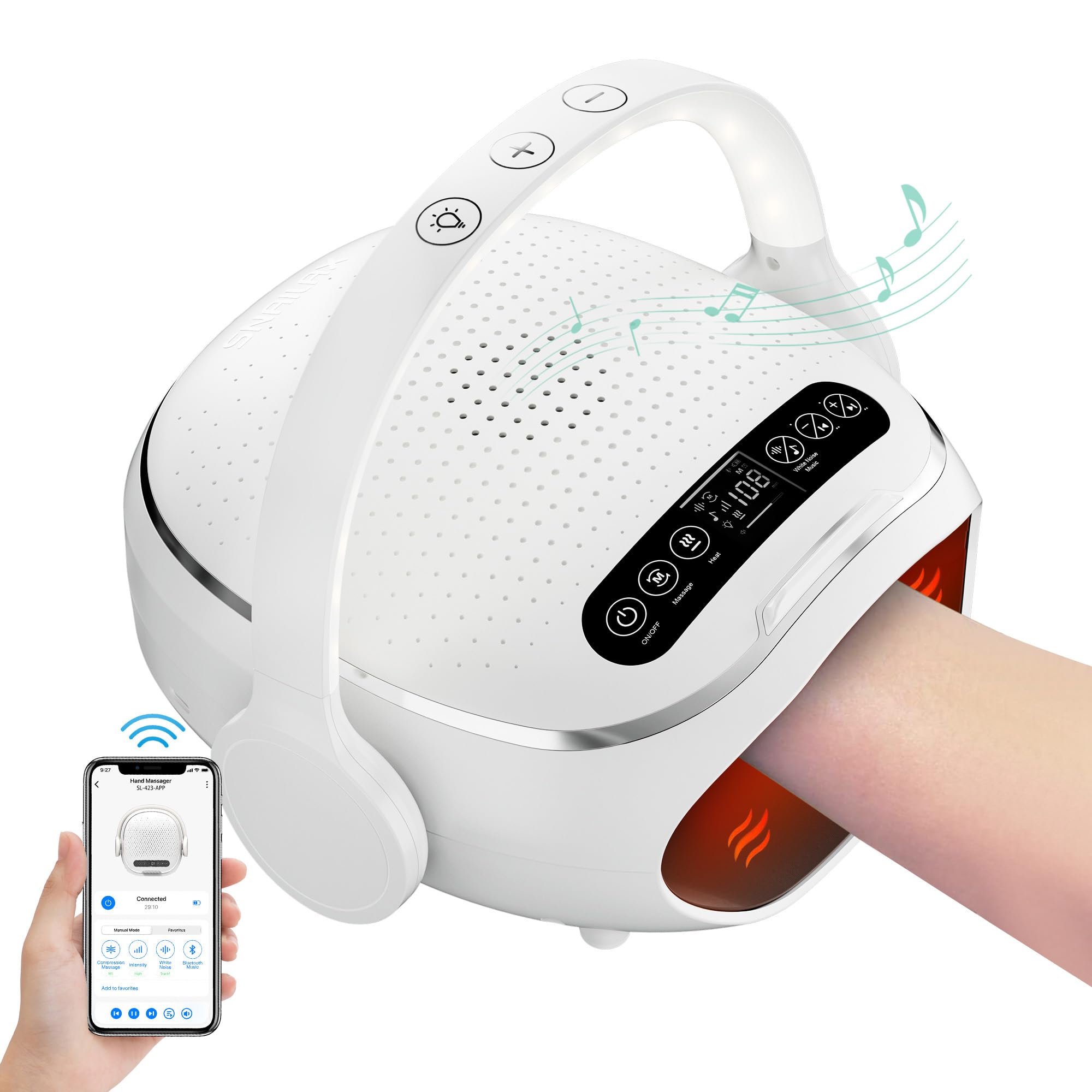 Photo 1 of Snailax Upgraded Hand Massager with Heat, Compression, Cordless Hand Massager TooL for Arthritis and Carpal Tunnel, White Noise Machine, Night Light, Bluetooth Speaker, Gifts for Women,Men,App Control