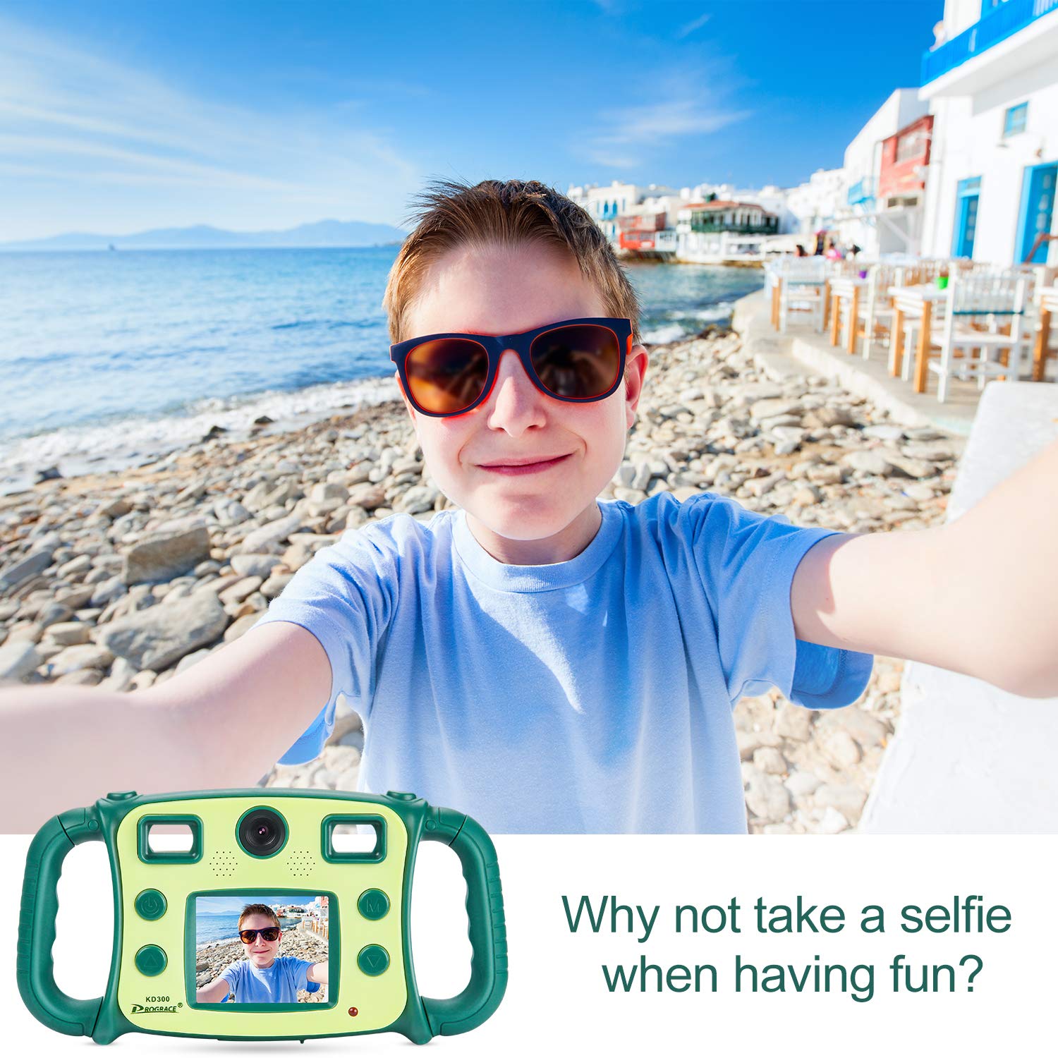 DROGRACE Kids Camera 1080P HD Kids Digital Video Camera Selfie Camera Sports Cam for Girls Boys Birthday Holiday Gift Children Camera with 2 inch LCD Screen – Green