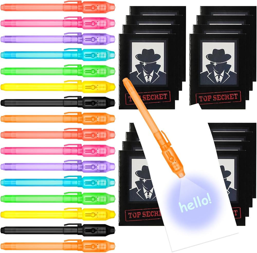 OFFCUP Invisible Ink Spy Pen Set 16pcs UV Light Notebooks Detective Gift
