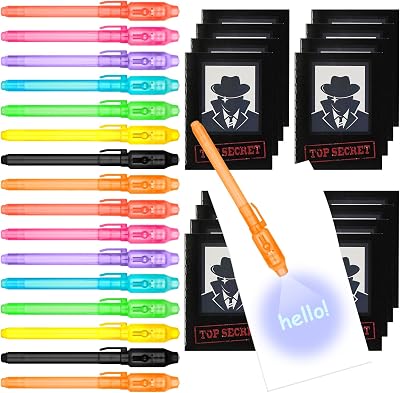OFFCUP Invisible Ink Spy Pen Set 16pcs UV Light Notebooks Detective Gift