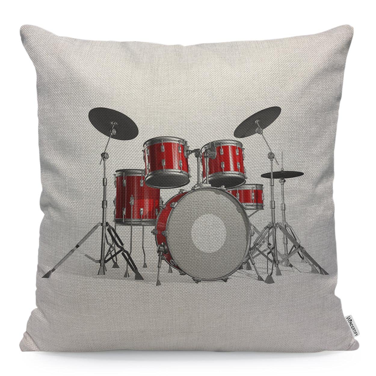 WONDERTIFY Music Cushion Cover Rock N Roll Jazz Musical Instrument Drum Set Show Concert Party Decorative Throw Pillow Covers For Couch, Bed Sofa Pillows Case Red Silver White 45X45 Cm