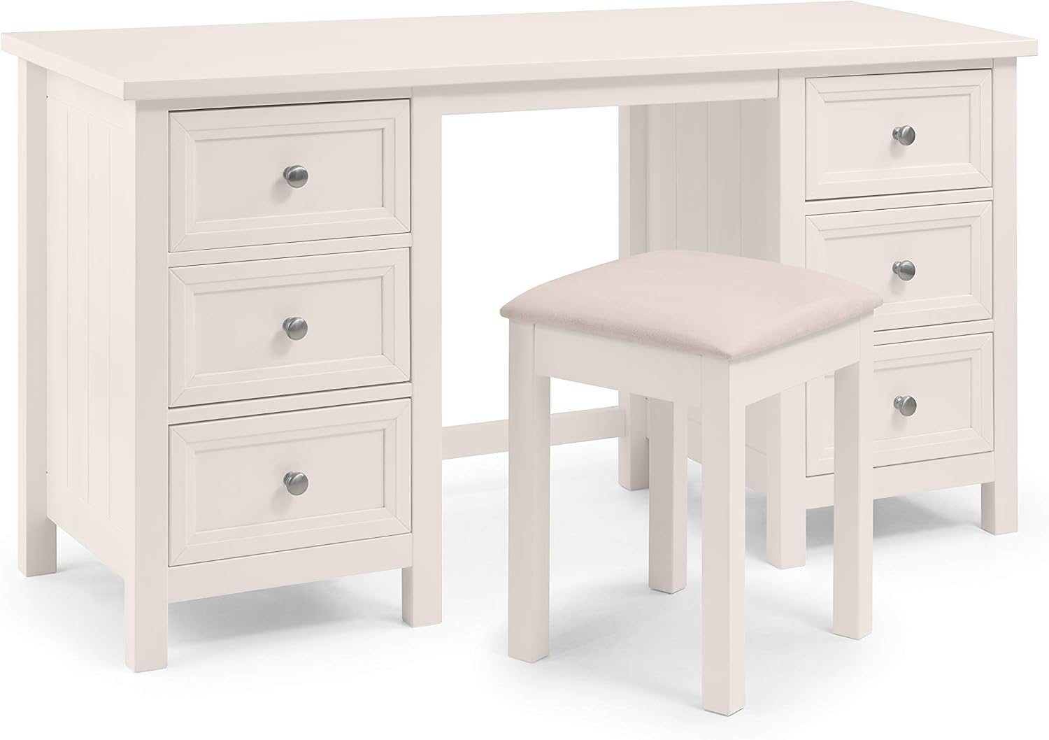 Julian Bowen Surf White Wood Maine Dressing Table, 44D x 145W x 74H cm (6 Drawers)