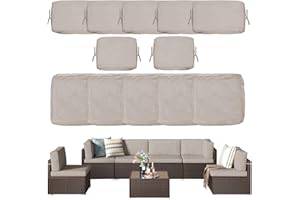 YQNUCO Patio Cushion Covers Replacement, Outdoor Cushion Covers for Patio Furniture Waterproof with Zipper, Washable Wicker Rattan Sectional Sofa Couch Chair Cover Set with Ties (Khaki, 12 PCS)