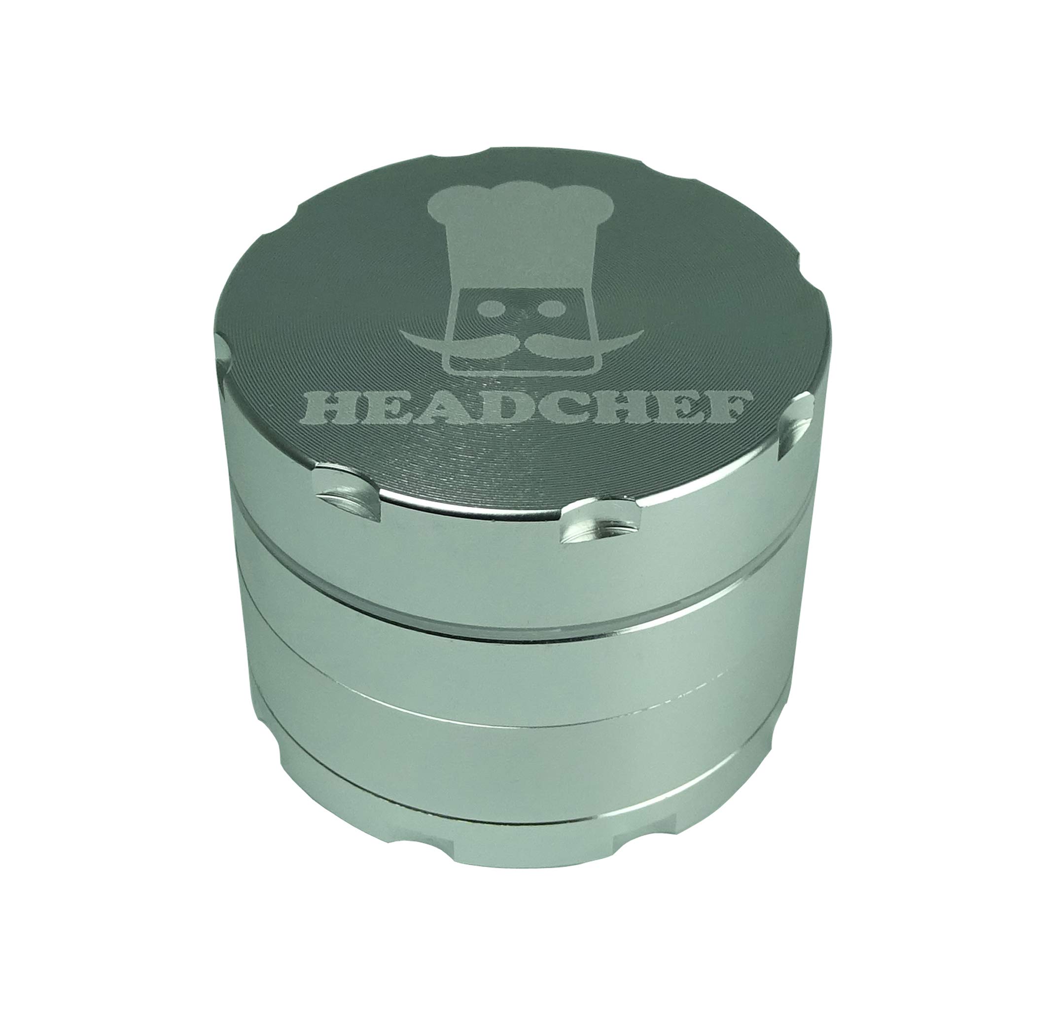 Headchef Razor, 4 Piece Grinder, Metal Herb Grinder with Sifter Scraper (Silver, 40mm)