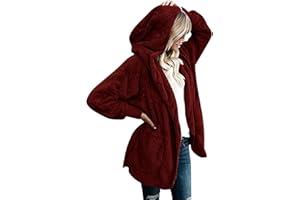DPTALR Womens Fleece Hooded Cardigan Fuzzy Fleece Open Front Hoodie Solid Oversized Jacket Thick Fleece Hooded Coat Outerwear