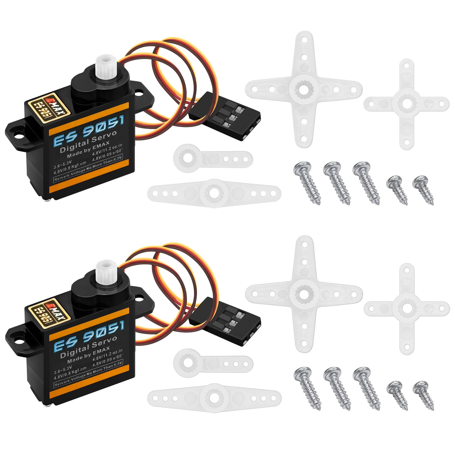 EMAX ES9051 II Micro Digital Servo, 4.3g Ultra-Mini High Speed Servo for RC Models, Robot Arm, STEM Education & Raspberry Pi Projects (2 Pack)