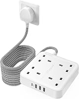 LENCENT 5M USB C 4 Way Power Strip 3250W 13A Braided Extension Cord White