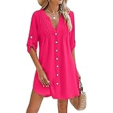 Moss Rose Women Beach Cover Ups V Neck Button Down Swimsuit Coverup Swimwear Bathing Suit Cover Up Rose XL