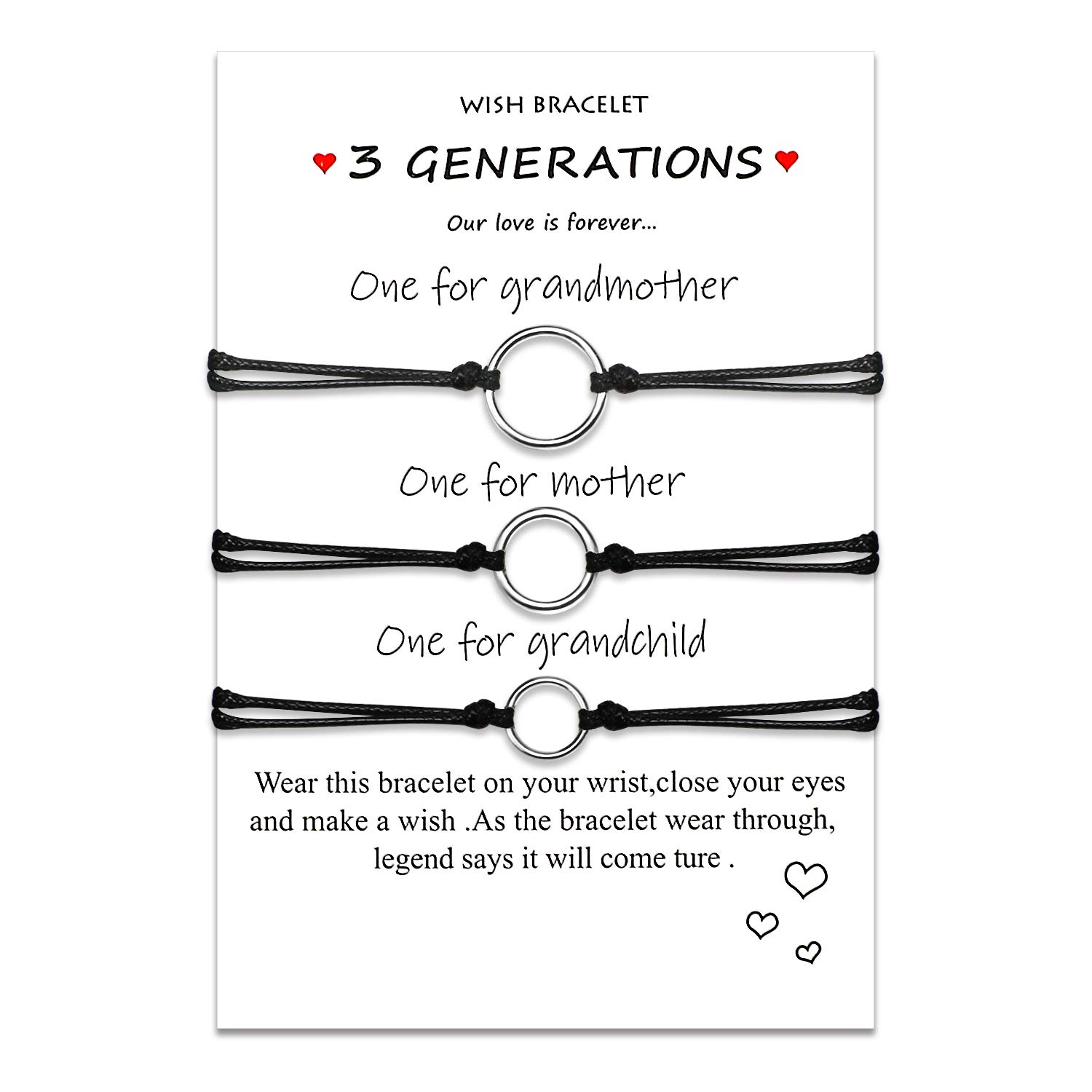 Mother Daughter Bracelets Set Matching Cord String Bracelet Gift from Mom to Daughter Relationship Handmade Wish Jewellery for Women Girls (3pcs) — image 1