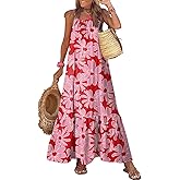 Dokotoo Women Summer Dresses 2026 Spaghetti Strap Scoop Neck Smocked Ruffle Flowy Boho Maxi Dress