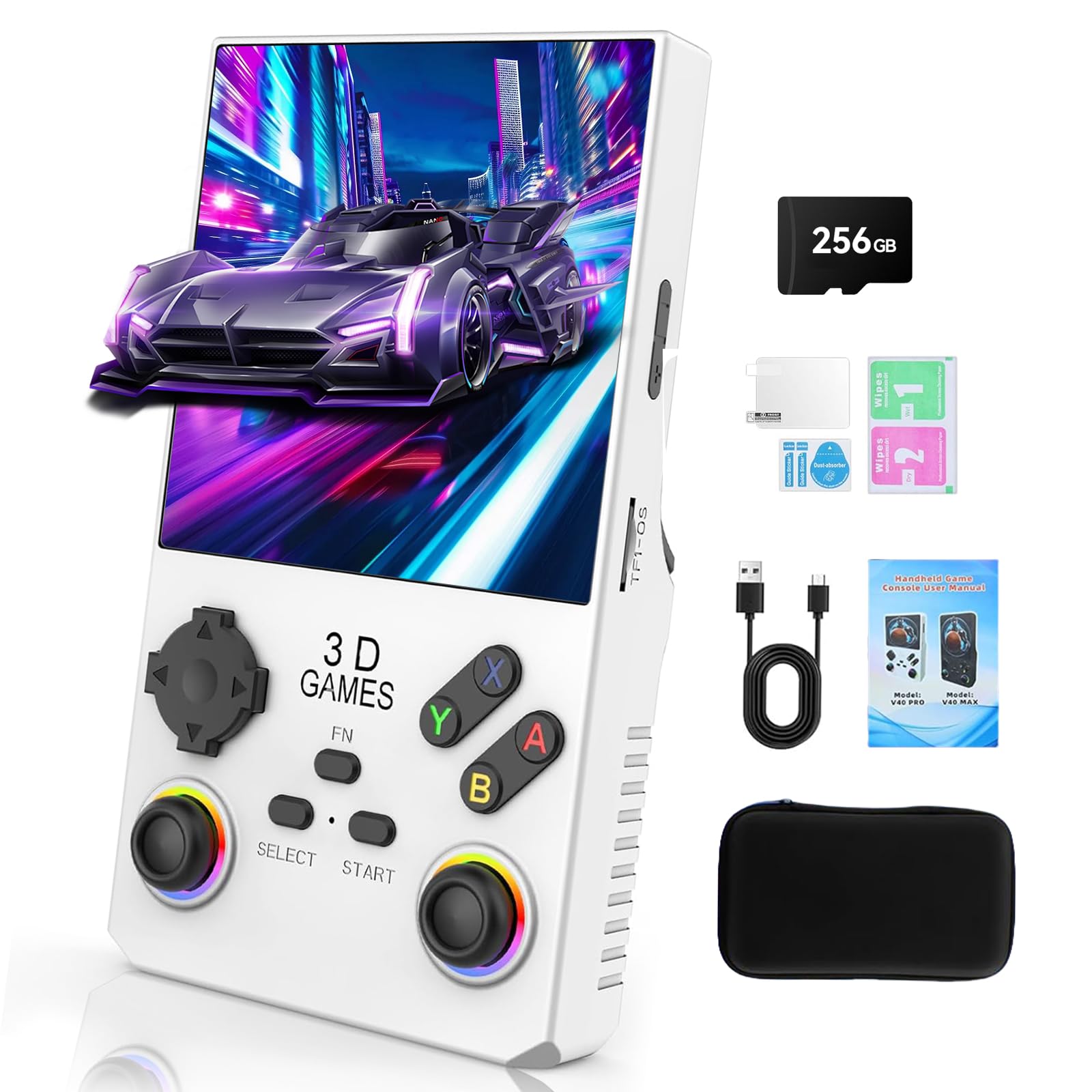 Photo 1 of GWALSNTH V40 MAX Retro Handheld Game Console, 40000 Games Preloaded 256G TF Card, Built-in 49+ Emulators, 4.0 Inch 4K HD IPS Screen, 4000mAh Battery, Portable Pocket Video Game Console (White Color)