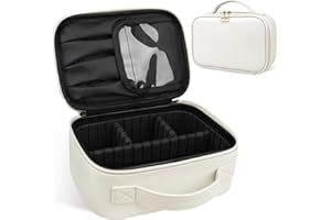 PEEH Travel Makeup Bag, Small Make up Train Case Cosmetics Organizer with Adjustable Dividers Makeup Storage for Women, Makeup Accessories & Tools Case (Beige)