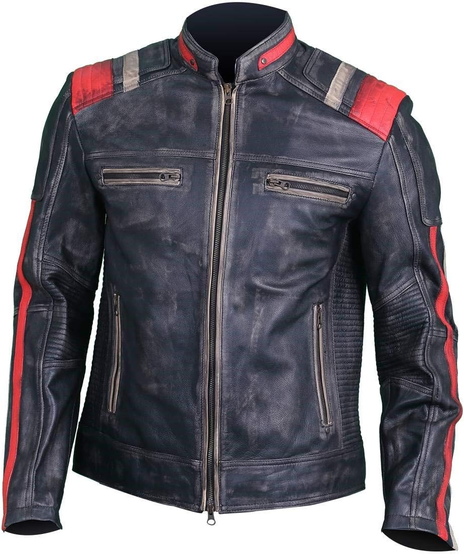 Cafe Racer Jacket Vintage Motorcycle Retro Moto Distressed Leather Jacket