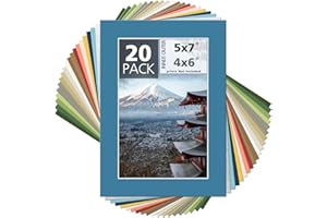 Mat Board Center, Pack of 20, 5x7 Mixed Colors White Core Picture Mats Mattes Matting for 4x6 Photo