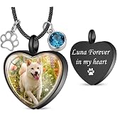 Farfume Pet Ashes Necklace - Custom Photo Engraved Quote, for Dog Cat | Stainless Steel, Water-Proof, Long-term Wear, Cremation Jewelry Keepsake, Sympathy Gift for Loss Pets, Women Men