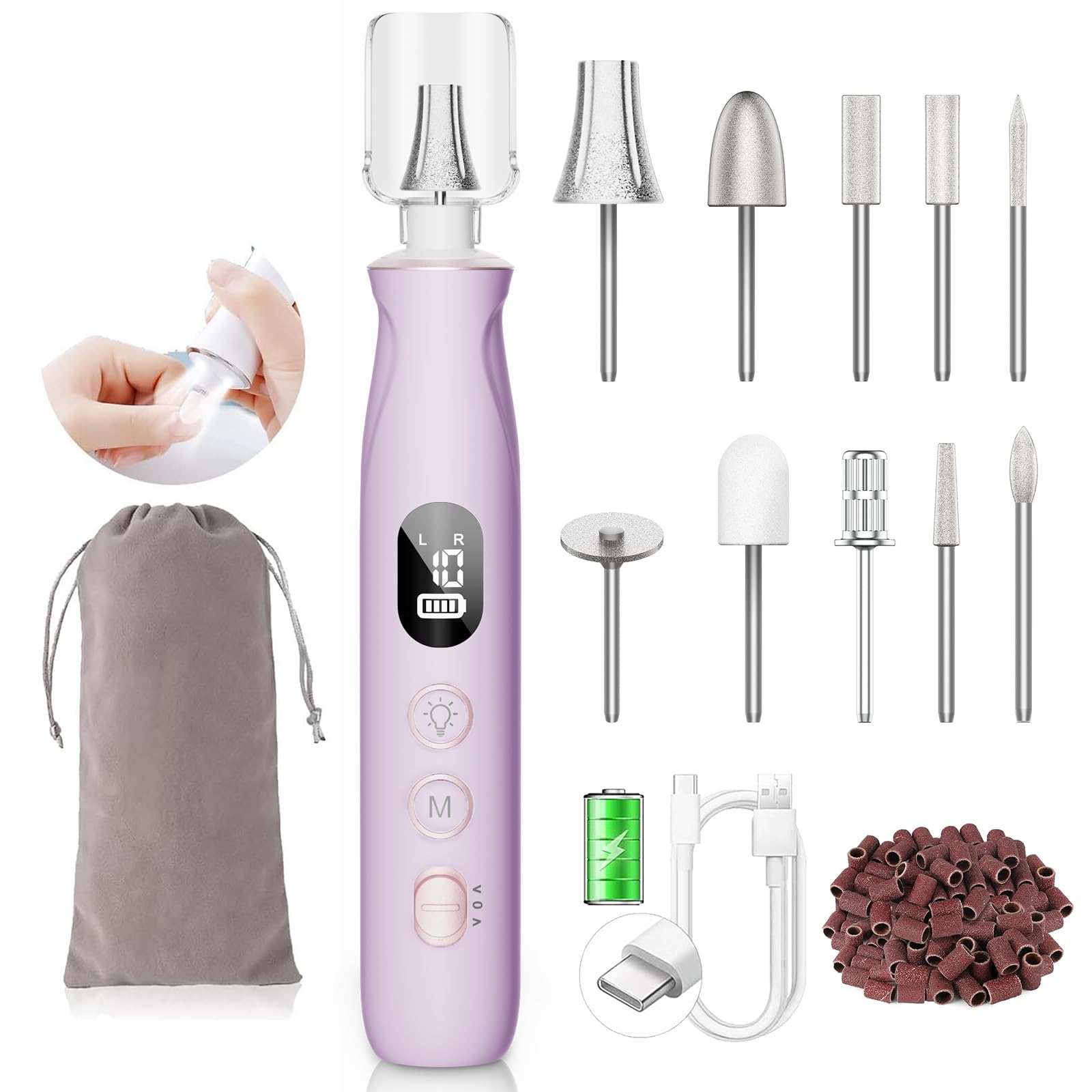 HSKAI Cordless Nail Drill, Electric Nail File with LED & LCD, Long-Lasting Thick Toenail Trimmer, Rechargeable & Cordless Toe Nail Care Tools for Women & Seniors Manicure and Pedicure Gifts Image