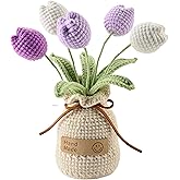 caiyjhao Crochet Woven Tulips with Wool,Simulation Plant Crochet Hand-Woven Flowers for Home Room Table Office Ornaments and Birthday Gifts for Family Friends Anniversary (5 Flowers-Purple)