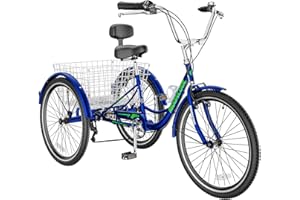 Slsy Adult Tricycle 7 Speeds Tricycle for Adults, 20 & 24 & 26-Inch Three Wheel Bikes, Adult Trikes Cargo Cruiser Trike for Seniors, Women, Men.