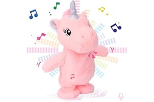 Easfan Talking Unicorn Repeats What You Say Walking Singing Stuffed Animal Electric Interactive Plush Toy Funny Animated Toy Mimicking Speaking Birthday for Kids Toddlers Pink,10''