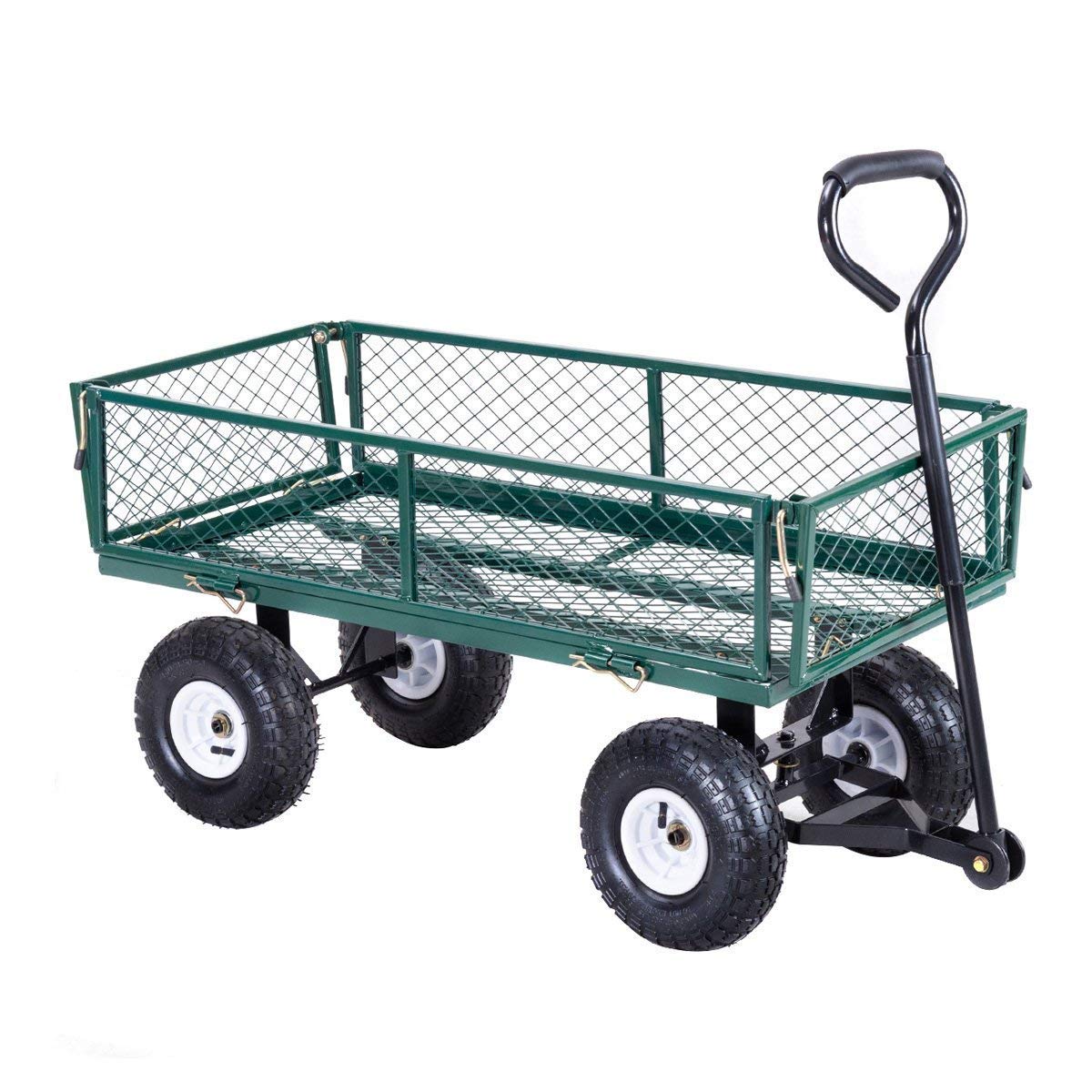 Giantex Garden Utility Cart with Steel Frame and Padded Handle Removable Sides, 330-Pound Capacity, Wheeled Yard Cart, Green