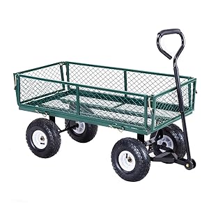 Giantex Garden Utility Cart with Steel Frame and Padded Handle Removable Sides, 330-Pound Capacity, Wheeled Yard Cart, Green