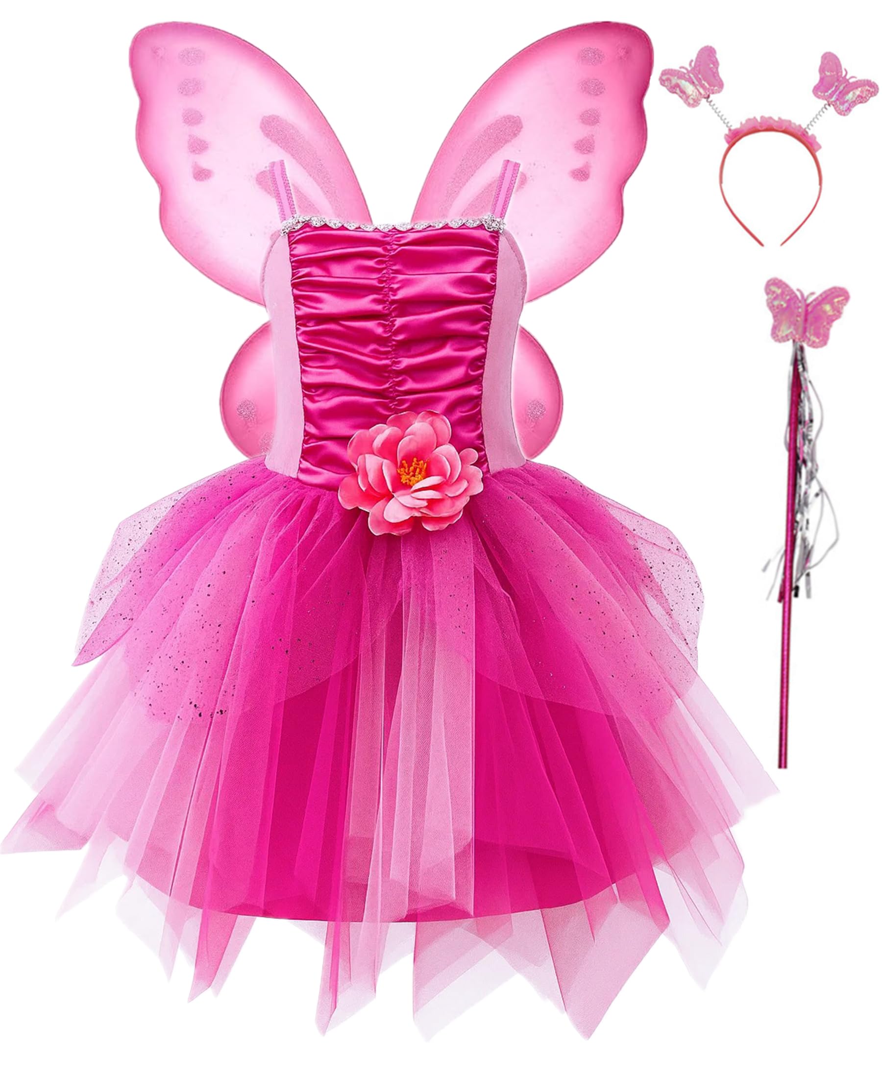 Photo 1 of Axaxa Fairy Costume for Girls Pink Fairy Dress with Wings Headband and Wand 5Y