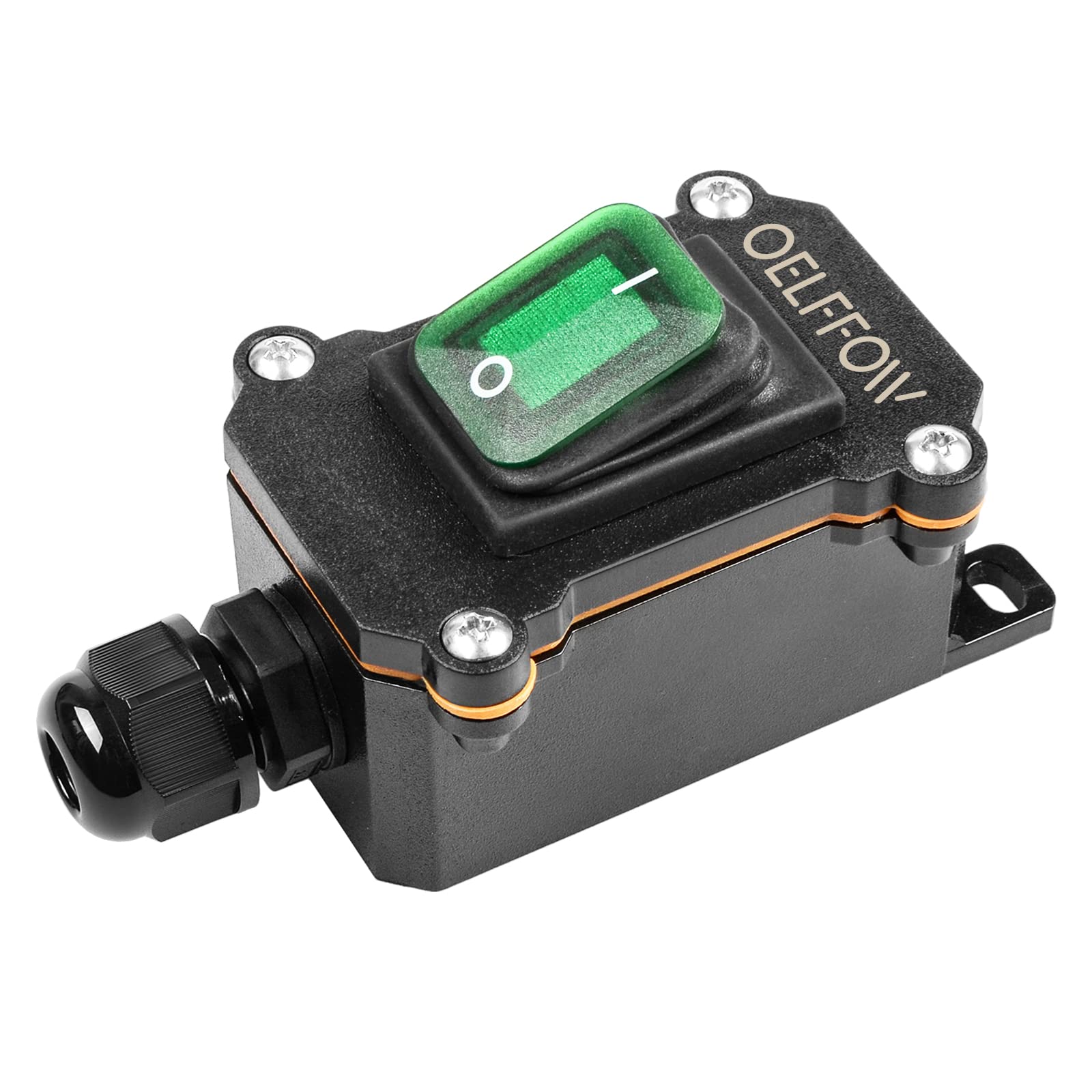 Photo 1 of OELFFOW Waterproof On Off Toggle Switch with Green Light Rocker Button Inline Cord Switch DPST AC/DC 20A-125V,16A-250V,30A-24V,35A-12V, IP66