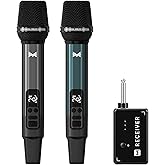 Wireless Microphone, Metal Dynamic Wireless Microphones with One-to-One Chip Connection and Rechargeable Receiver, 40H Duration, 200FT Range Receiving, Volume Control Karaoke Microphone for Singing