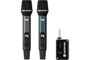 ECHOMUSSY Wireless Microphone, Metal Dynamic Wireless Microphones with One-to-One Chip Connection and Rechargeable Receiver, 40H Duration, 200FT Range Receiving, Volume Control Karaoke Microphone for Singing