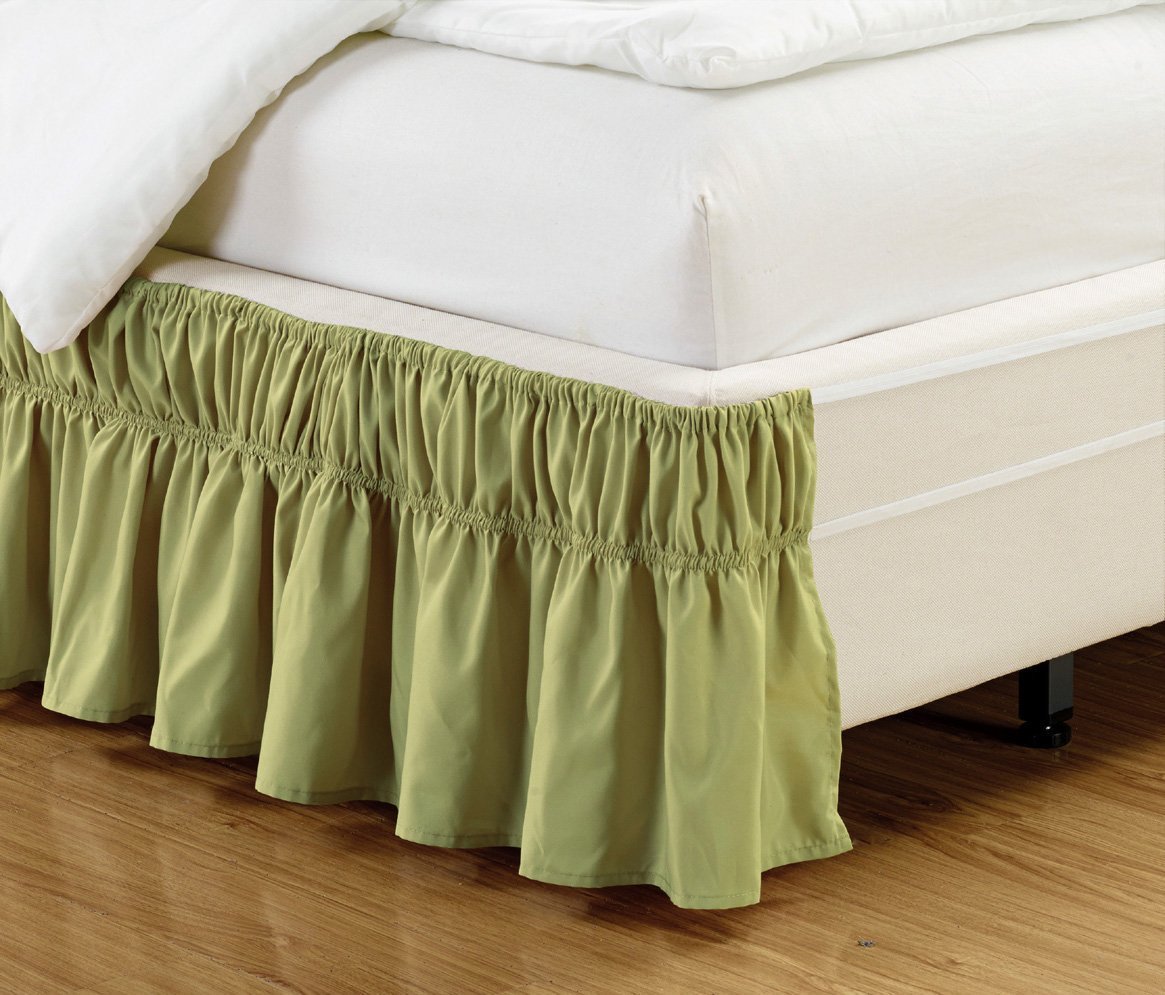 Wrap Around Style Dark SAGE Green Ruffled Solid Bed Skirt