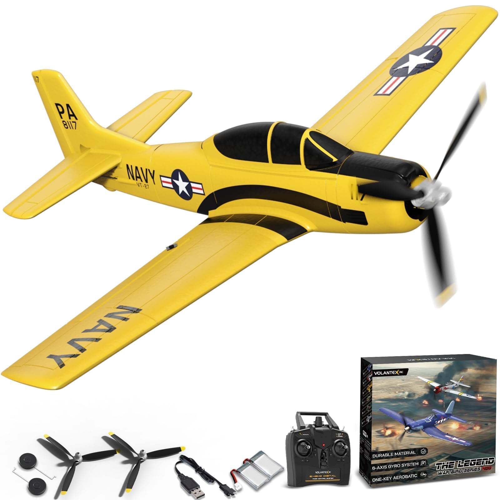 volantexrc RC Plane, 4CH WWII Remote Control Plane T28 RTF with 2 Batteries and Xpilot Stabilization Stystem, One-Key Aerobatic, 2.4Ghz RC Airplane for Beginners and Adults (76109 Yellow) โ image 1